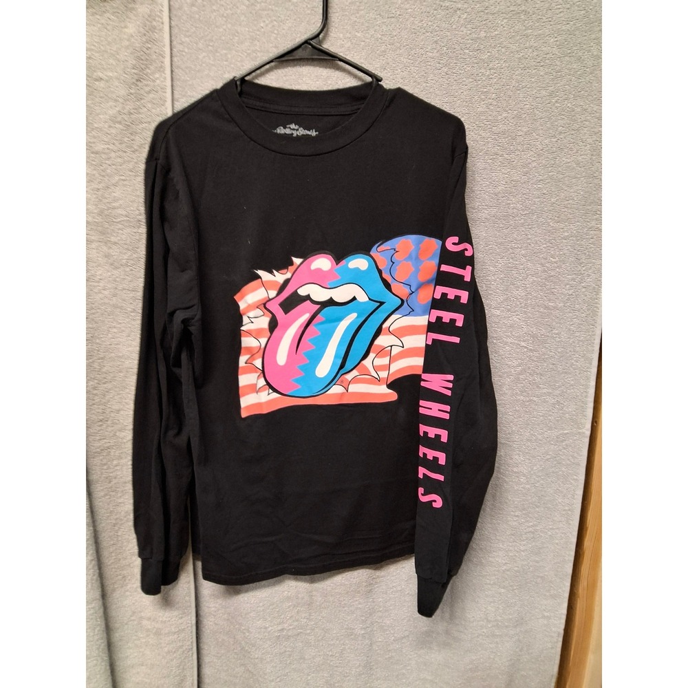 Rolling Stones Steel Wheels Long Sleeve Graphic T-Shirt Black Pink Blue Small